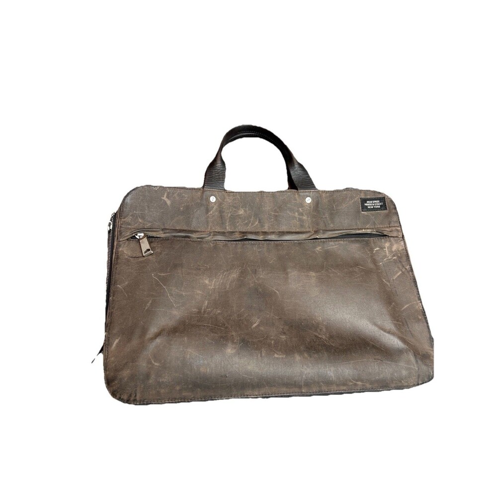Jack Spade Warren Street NYC Waxed Canvas Leather Briefcase Work Tote Bag